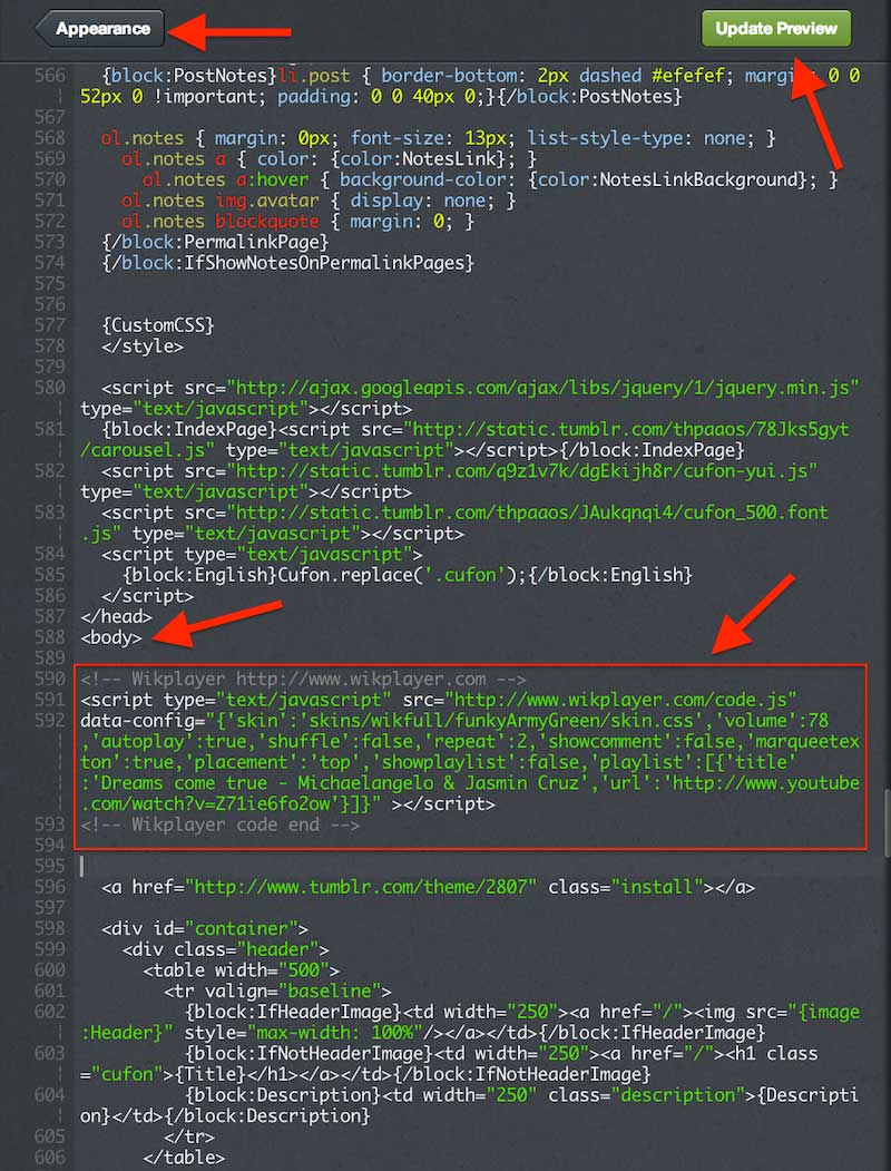 music html code